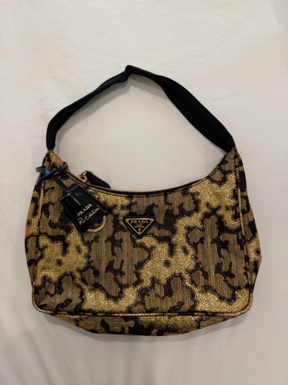 Prada Gold and Black Jacquard Mini Shoulder Bag